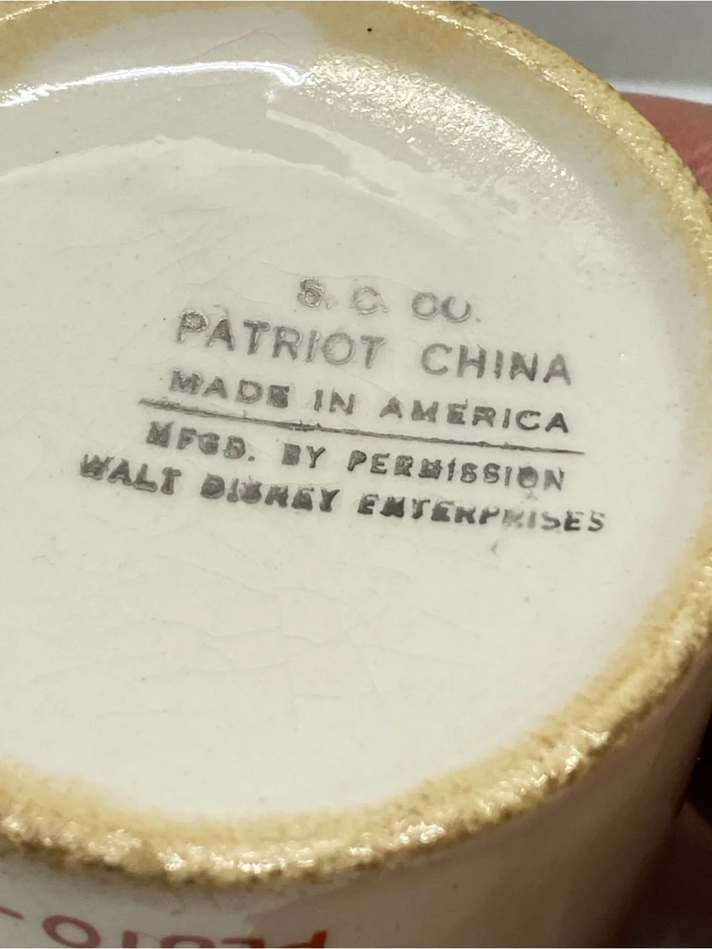 * 1930s Disney Pluto The Pup Ceramic Mug Patriot Salem Mickey Mouse Reverse